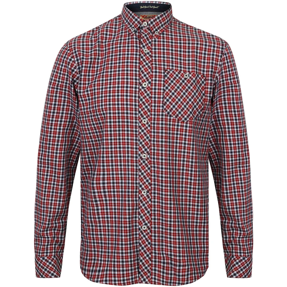 Tokyo Laundry Men's Sicily Checked Long Sleeve Shirt - Tango Red - S - Rood Afbeelding 1