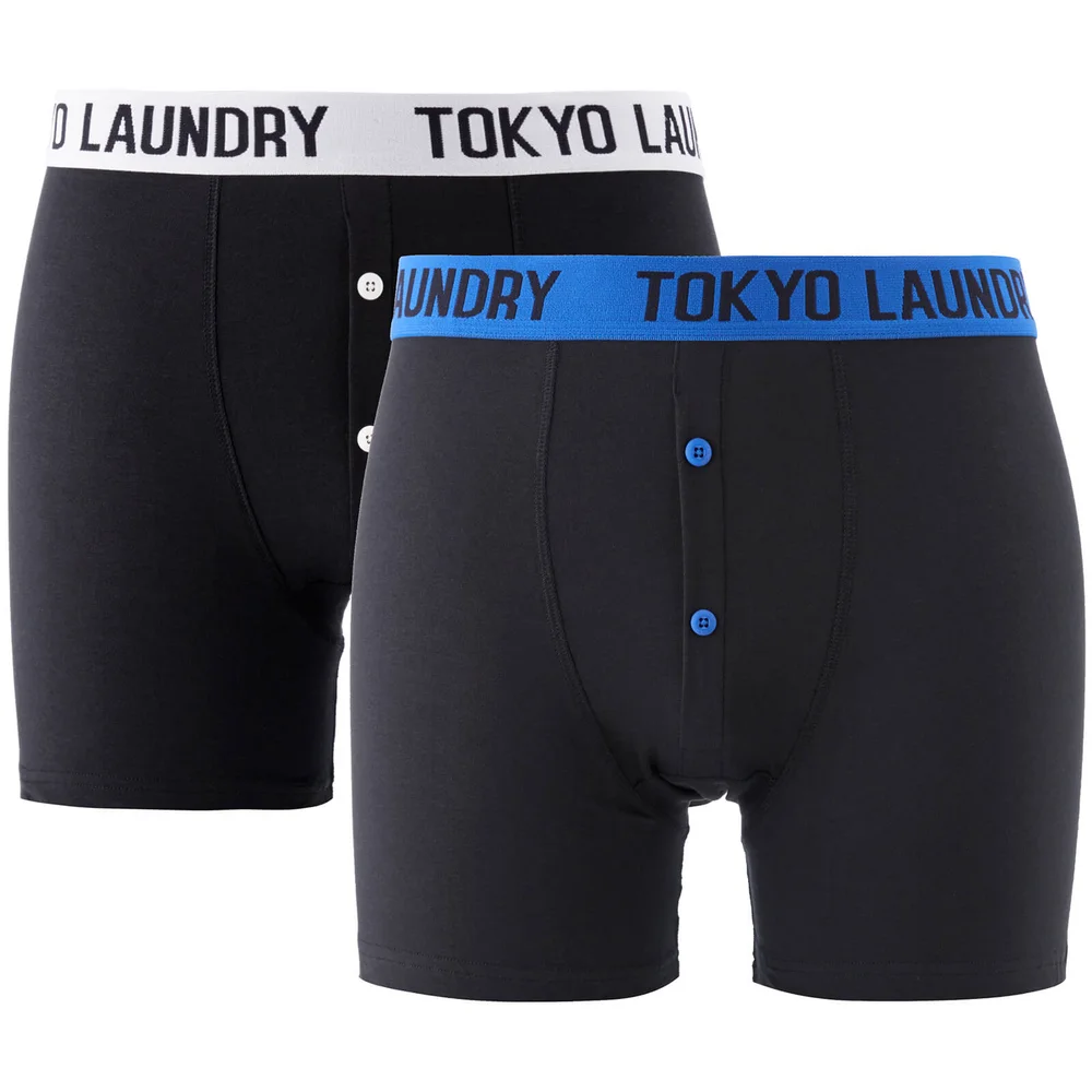 Tokyo Laundry Men's Handley 2 Pack Boxers - Optic White/Ocean - S - Zwart Afbeelding 1