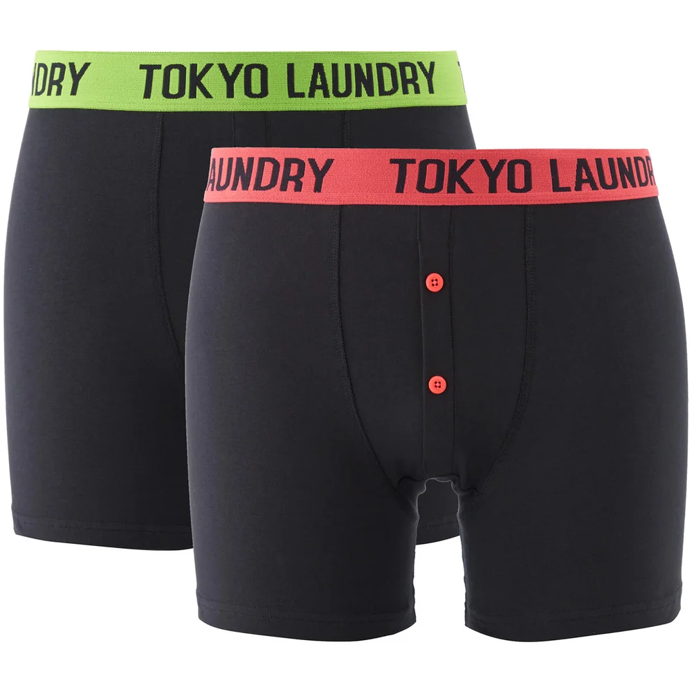 Tokyo Laundry Men's Handley 2 Pack Boxers - Paradise Pink/Laundered Green - S - Zwart Afbeelding 1