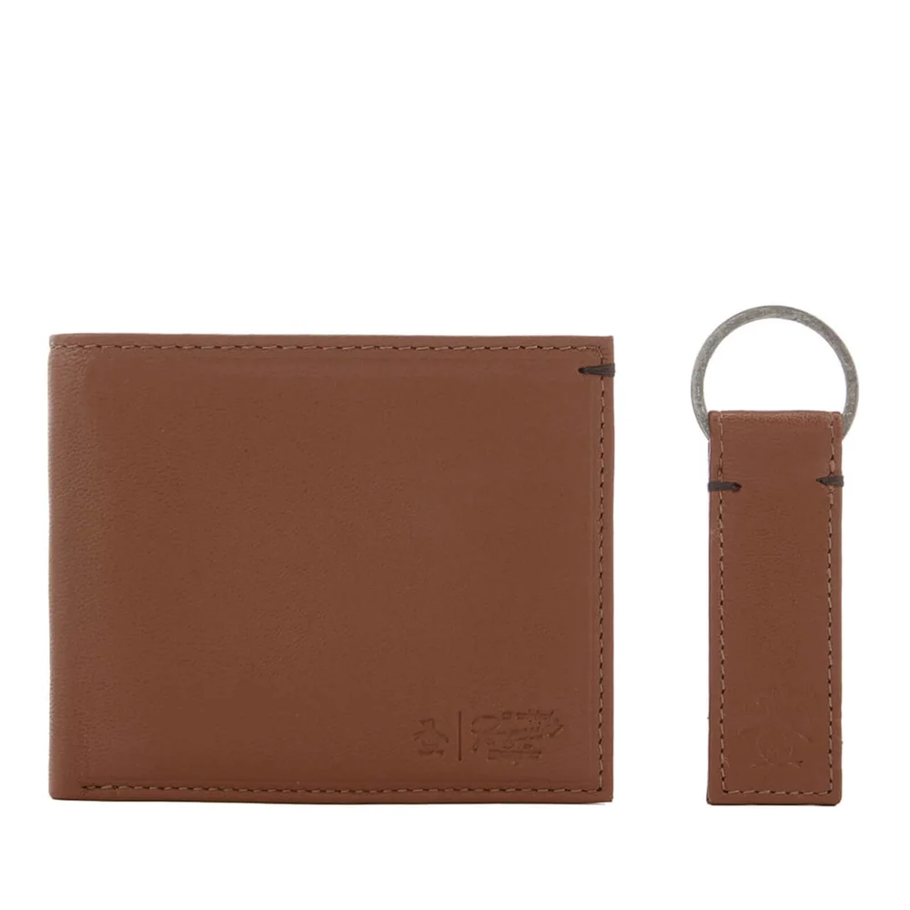 Original Penguin Men's Leather Wallet and Keyring Set - Tan Afbeelding 1