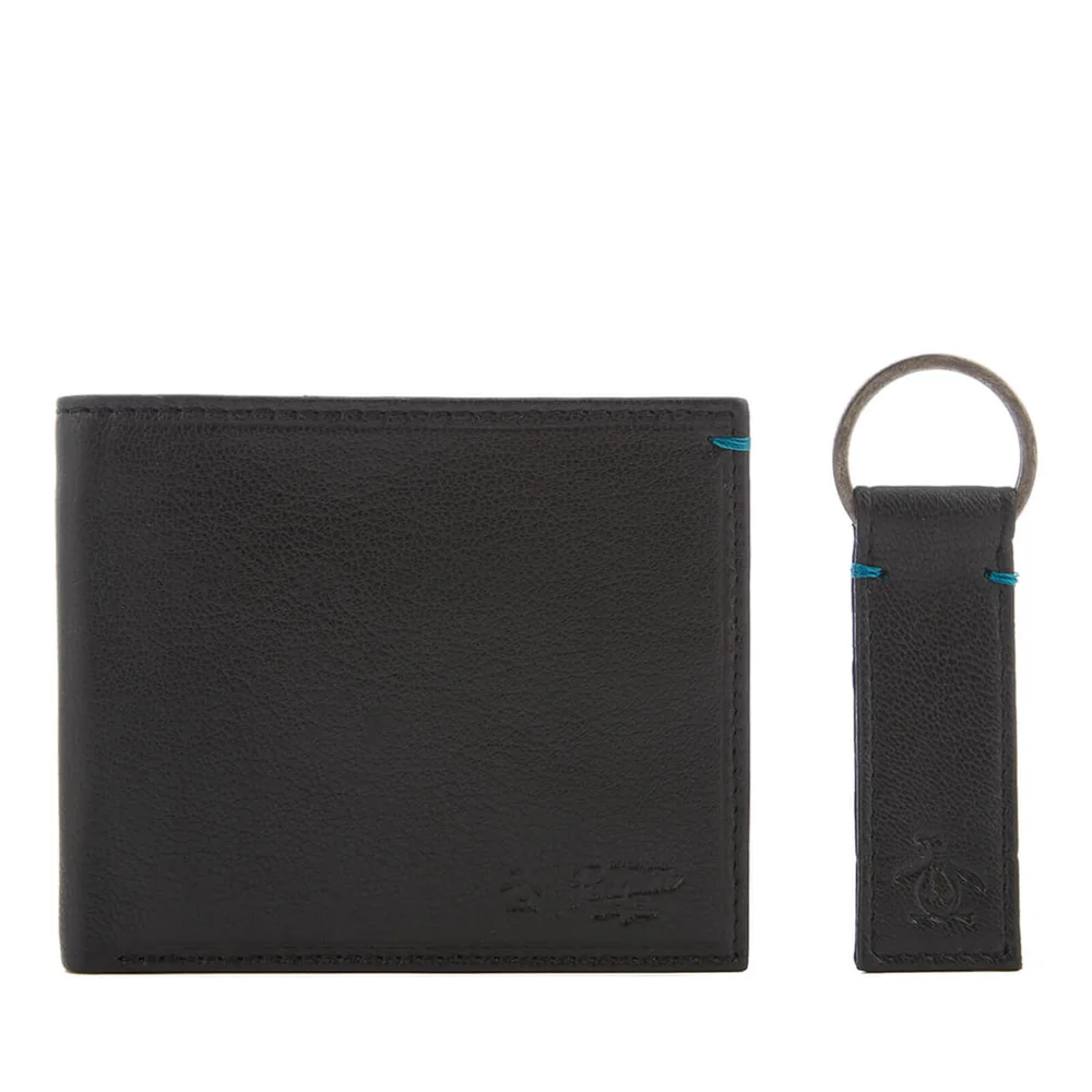 Original Penguin Men's Leather Wallet and Keyring Set - Black Afbeelding 1