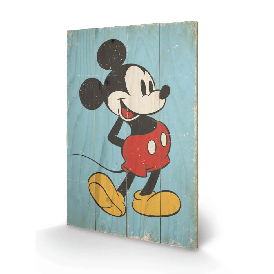 Disney Mickey Mouse Retro 40 x 39cm Wood Print Afbeelding 1