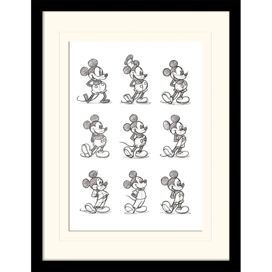 Disney Mickey Mouse Sketched Multi Mounted 30 x 40cm Print Afbeelding 1