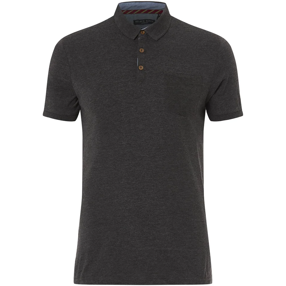 Brave Soul Men's Julius Polo Shirt - Dark Charcoal Marl - S - Grijs Afbeelding 1