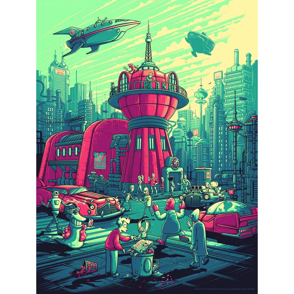Futurama - Zavvi Exclusive Dan Mumford Silkscreen - Rood en Blauw-Groene Variant Afbeelding 1