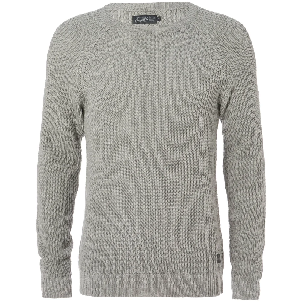 Jack & Jones Originals Men's Panel Rib Raglan Jumper - Light Grey Marl - S - Grijs Afbeelding 1