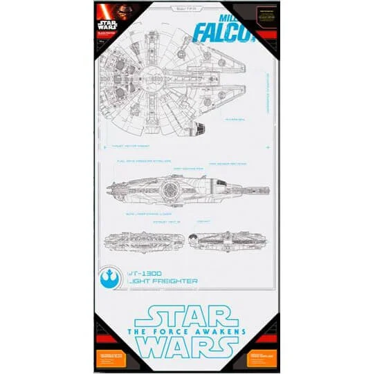 Star Wars Episode VII Glass Poster - Millennium Falcon (50 x 25cm) Afbeelding 1