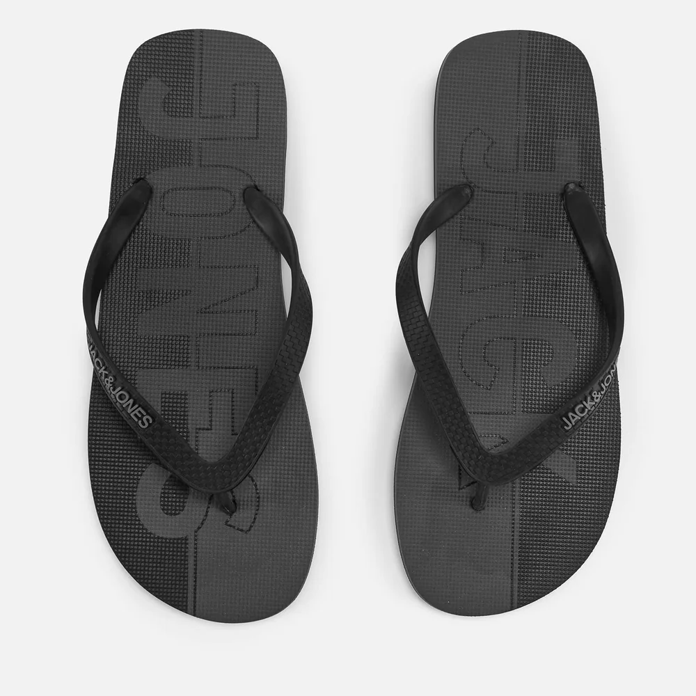 Jack & Jones Men's Logo Flip Flops - Anthracite/Castlerock - UK 6-7/EU 40-41 - Zwart Afbeelding 1
