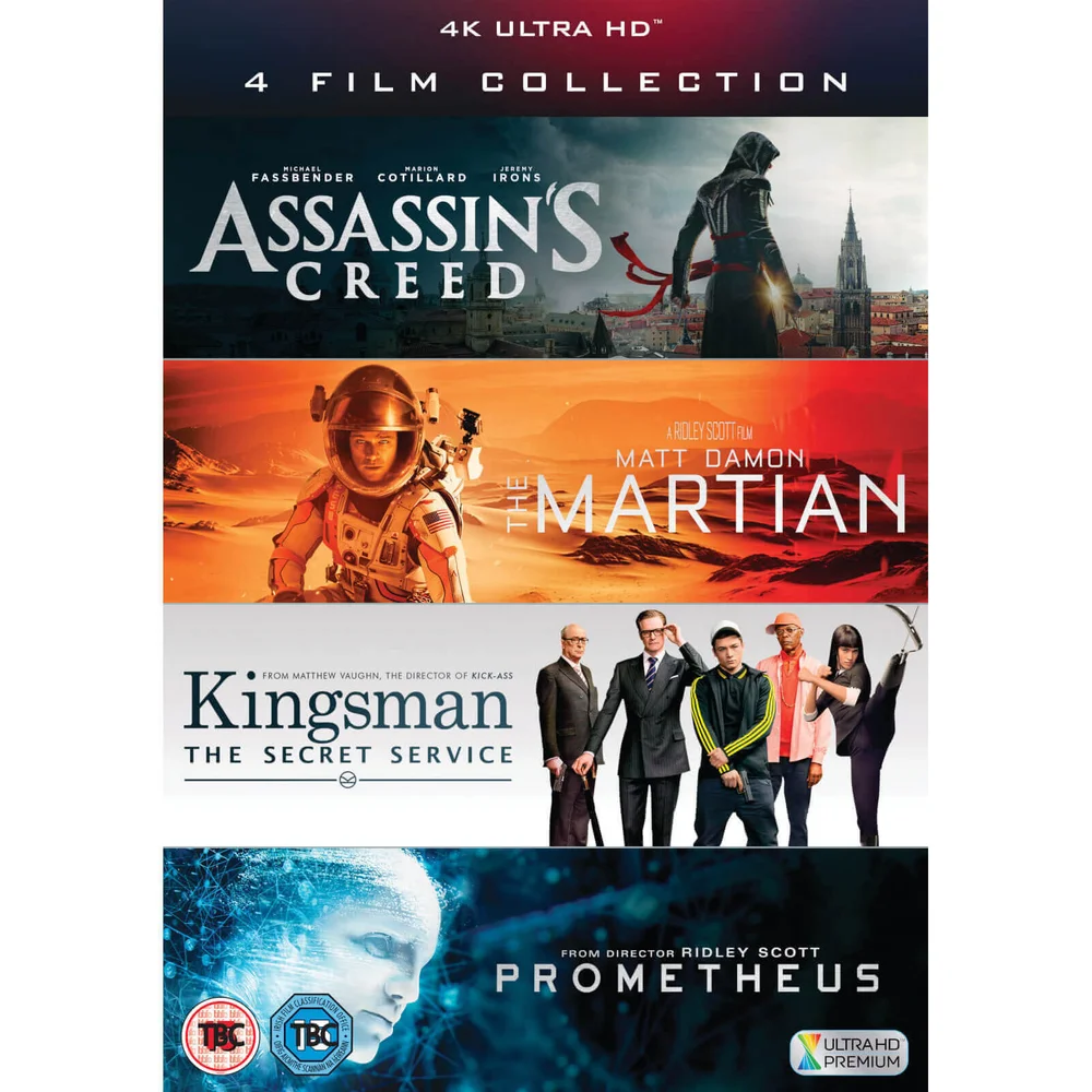 4K Ultra HD - 4 films collectie (Assassin's Creed, Kingsman, Prometheus, The Martian) Afbeelding 1