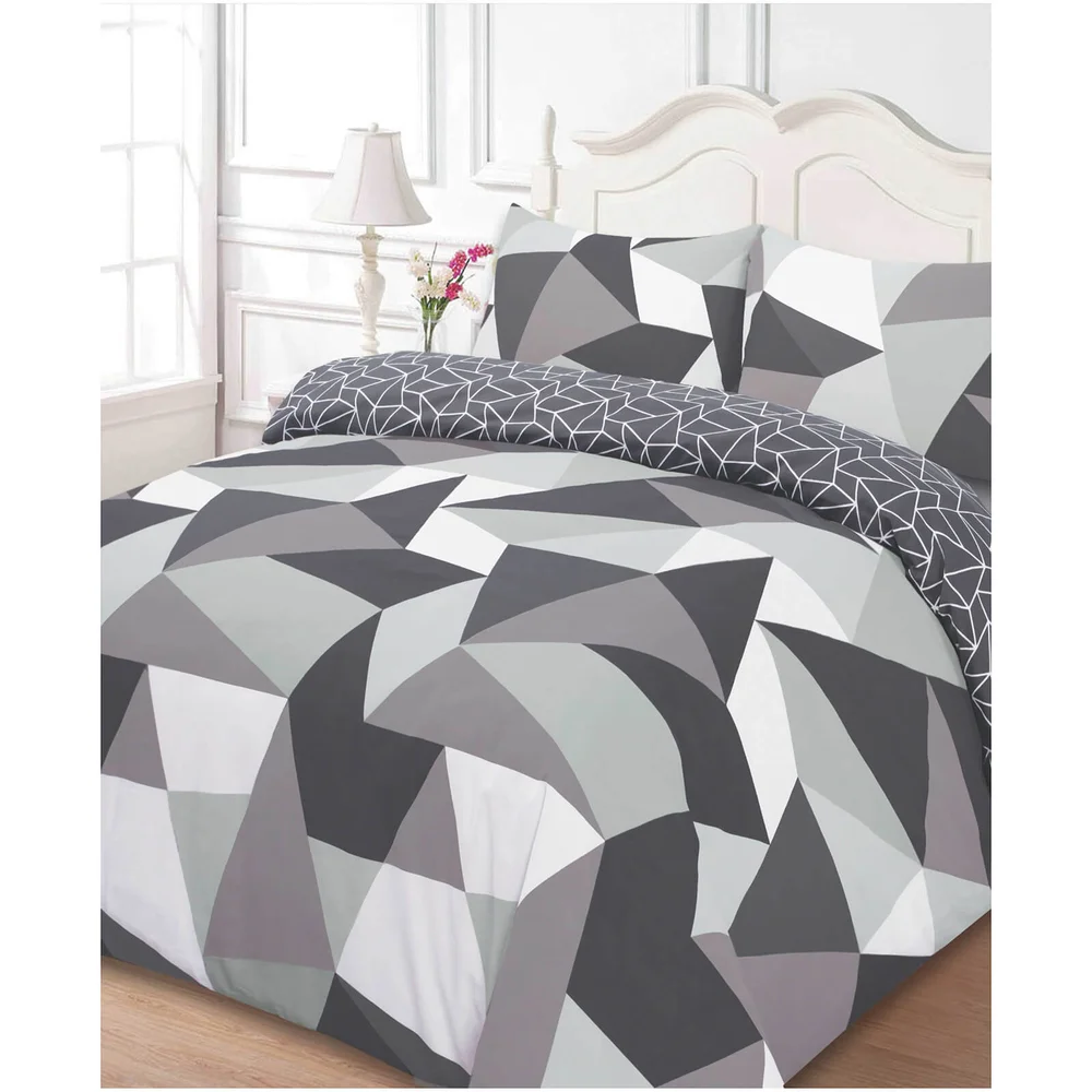Dreamscene Shapes Duvet Set - Grey - Double - Grijs Afbeelding 1