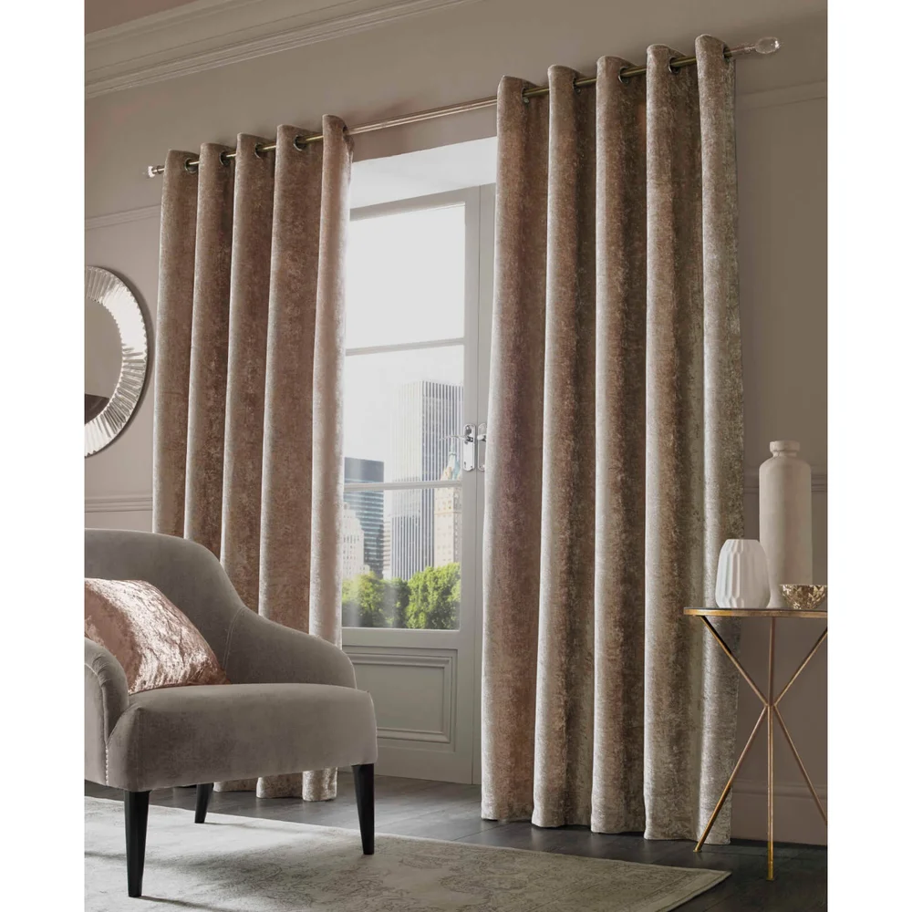 Sienna Eyelet Crushed Velvet Curtains - Natural - 46 x 54cm Afbeelding 1