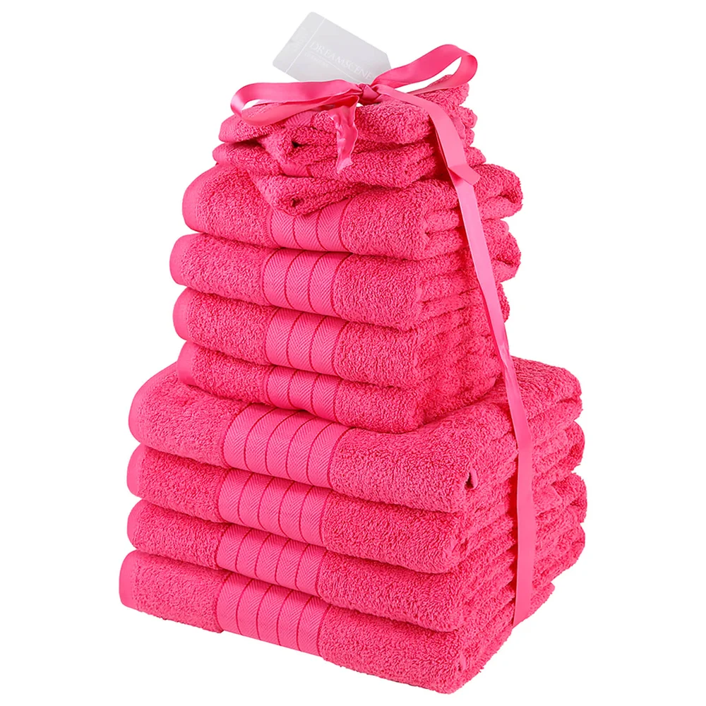 Highams 100% Cotton 12 Piece Towel Bale (500GSM) - Fuchsia Afbeelding 1
