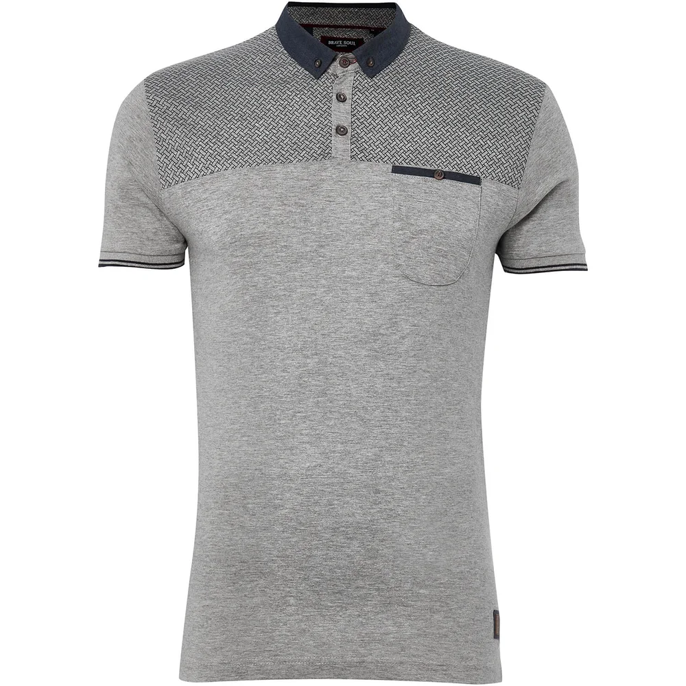 Brave Soul Men's Aqua Polo Shirt - Light Grey Marl - S - Grijs Afbeelding 1
