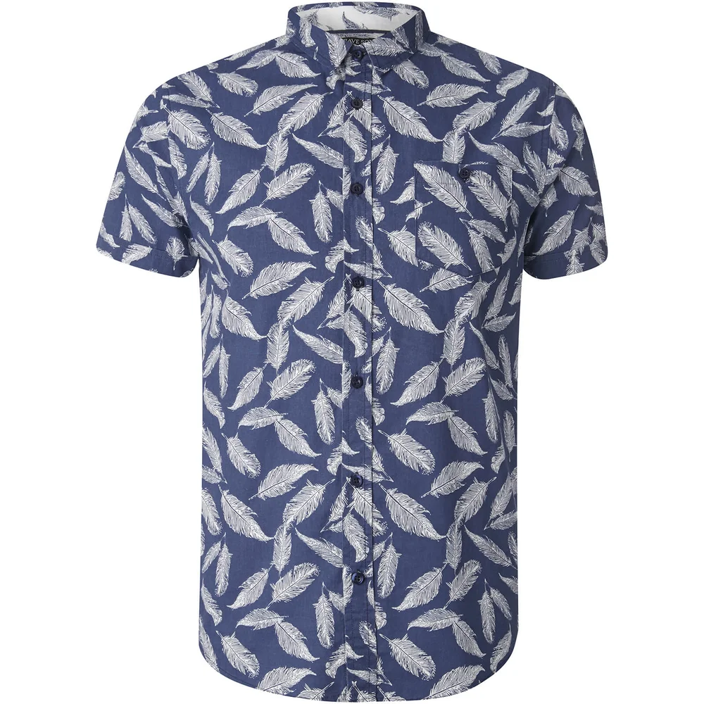 Brave Soul Men's Antonio Feather Print Short Sleeve Shirt - Navy - S Afbeelding 1