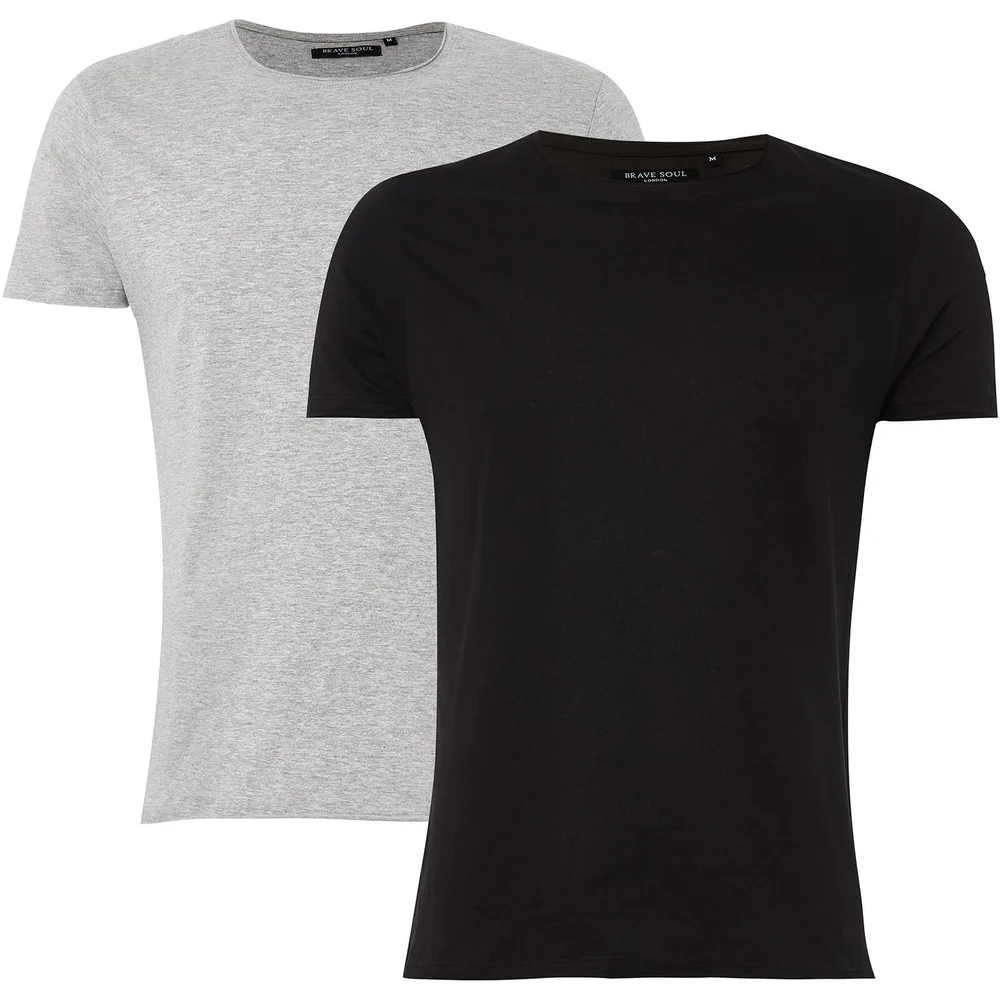 Brave Soul Men's 2 Pack Fresher T-Shirt - Light Grey Marl/Black - S - Grey/Black Afbeelding 1