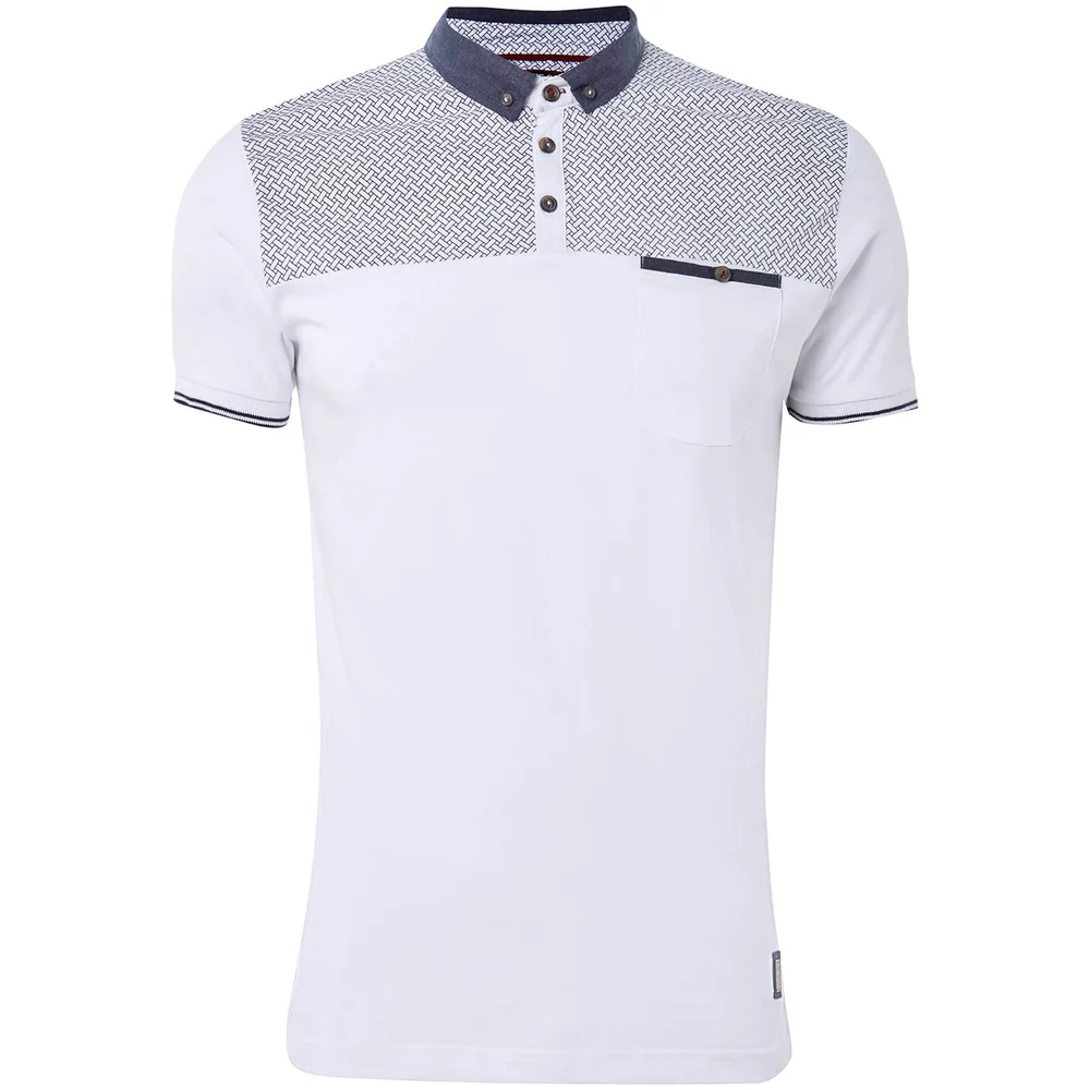 Brave Soul Men's Aqua Polo Shirt - White - S - Wit Afbeelding 1