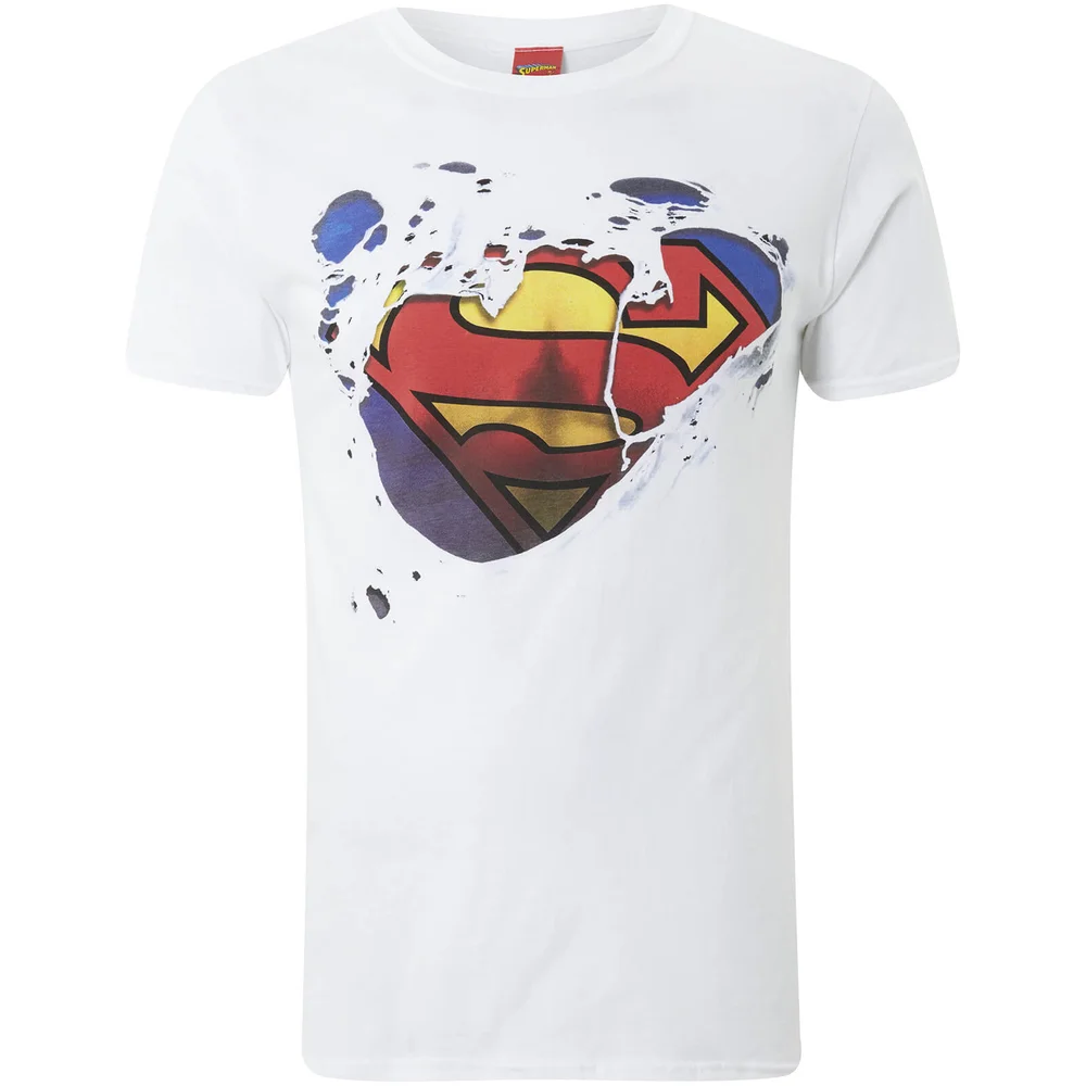 DC Comics Men's Superman Torn T-Shirt - White - S Afbeelding 1