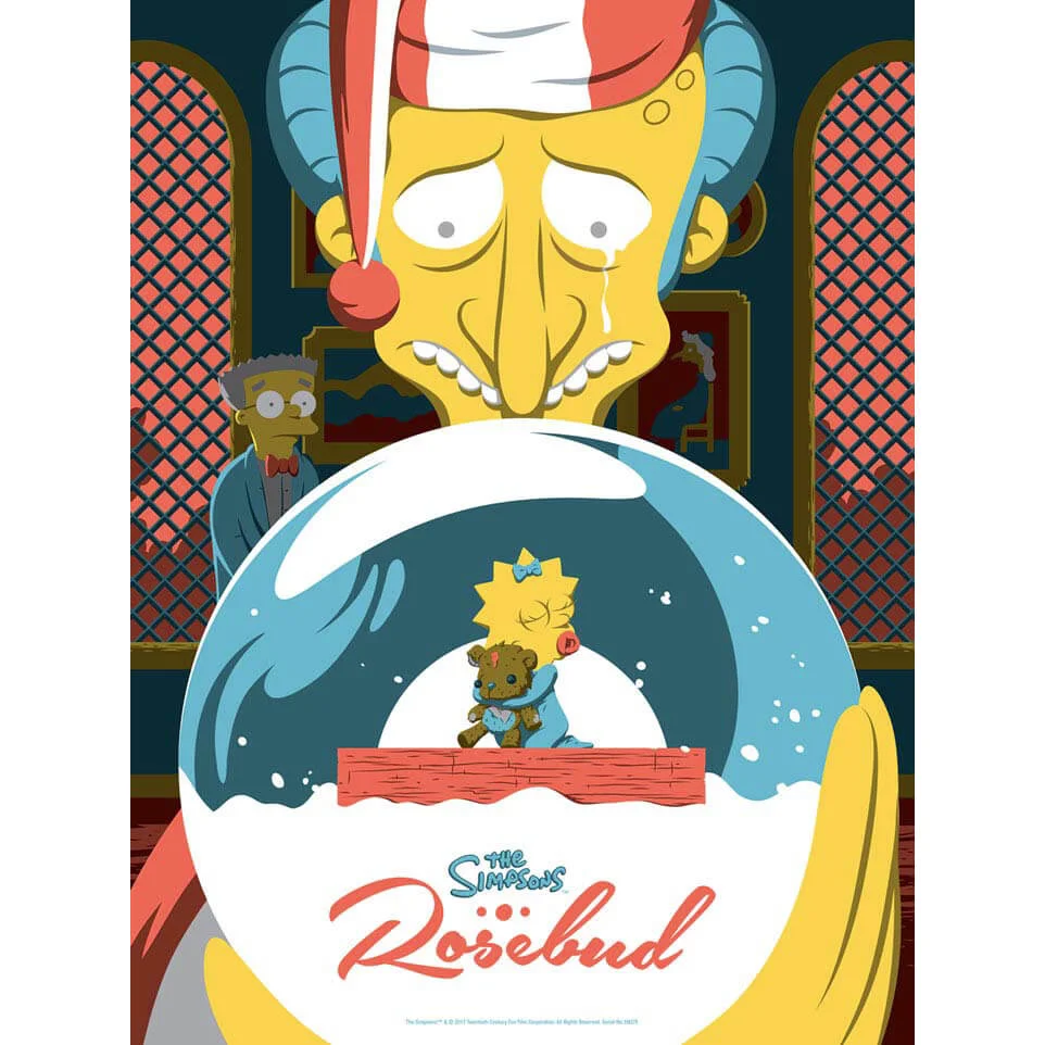 The Simpsons Rosebud Variant Silkscreen Print door Florey (45 x 60 cm) - Gelimiteerd aan 100 Afbeelding 1