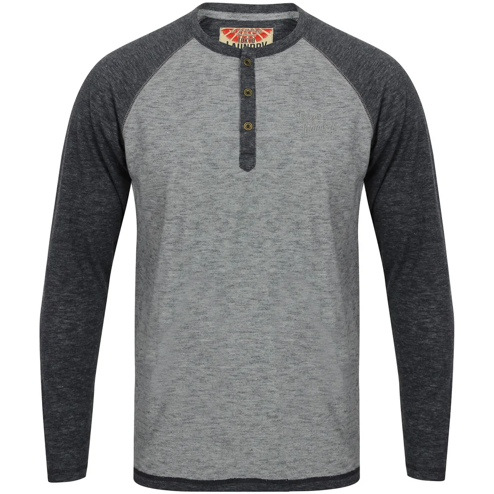 Tokyo Laundry Men's Jephro Long Sleeve Henley Top - Navy - S - Navy blauw Afbeelding 1