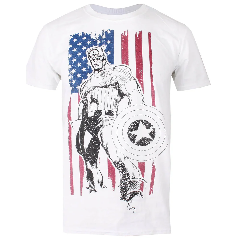 Marvel Men's Captain America Flag T-Shirt - White - S - Wit Afbeelding 1