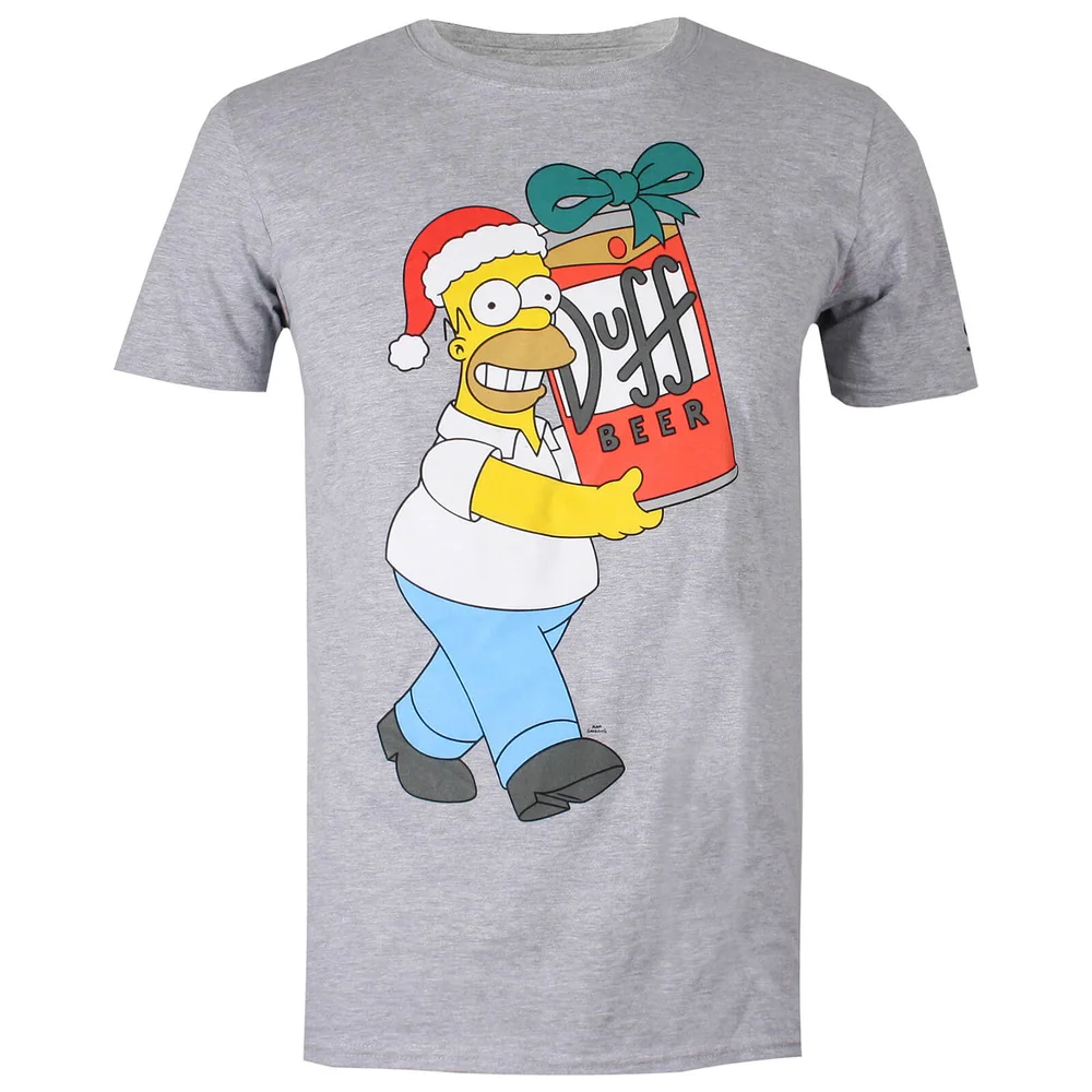 The Simpsons Men's Christmas Beer T-Shirt - Grey Marl - S - Grijs Afbeelding 1