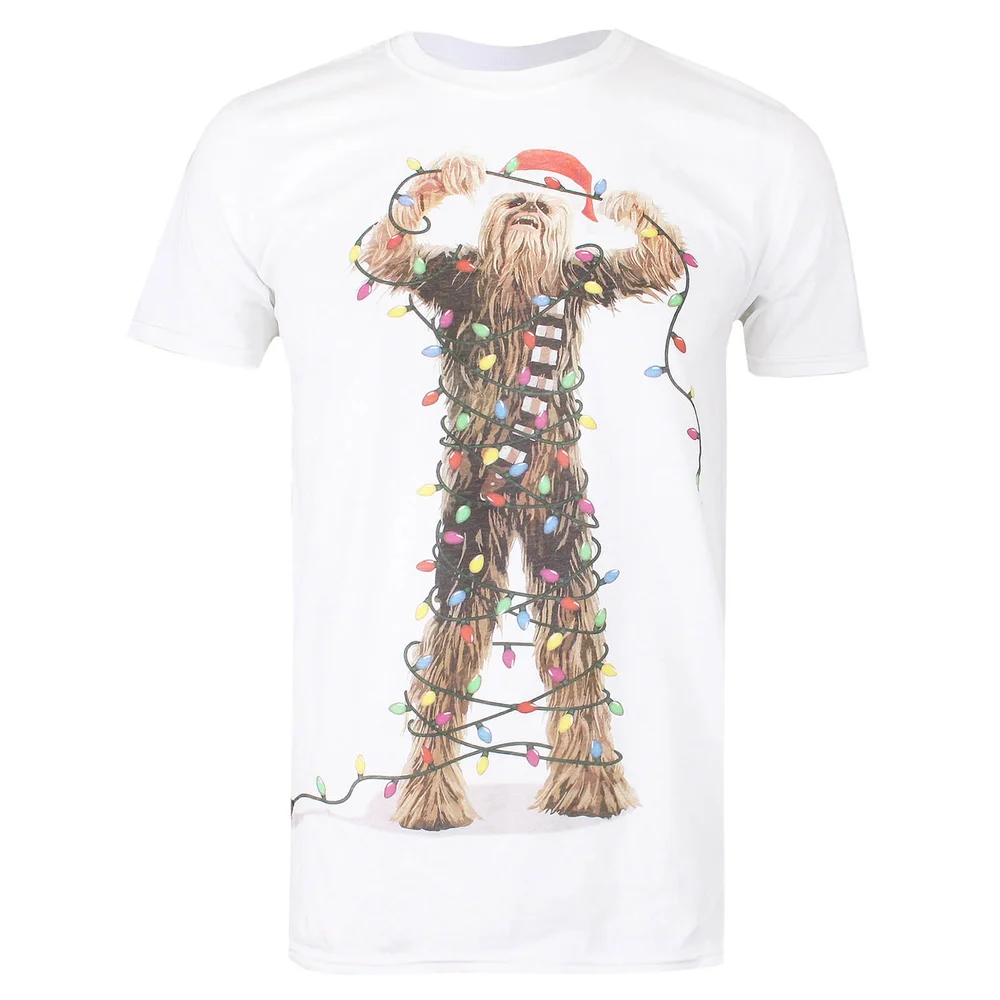 Star Wars Men's Christmas Chewbacca Lights T-Shirt - White - S - Wit Afbeelding 1