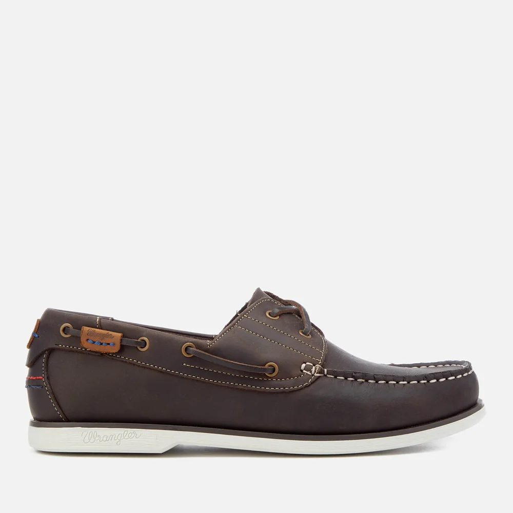 Wrangler Men's Ocean Leather Boat Shoes - Dark Brown - UK 6 - Brown Afbeelding 1