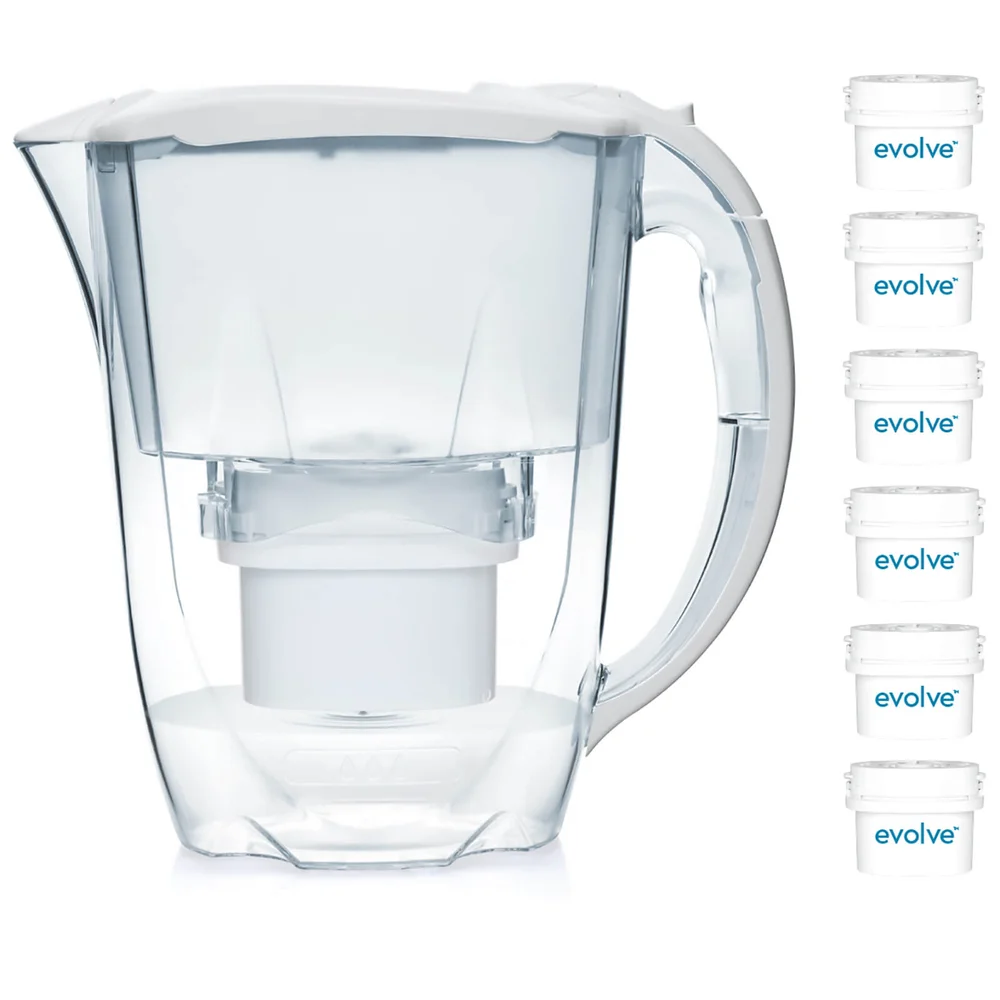 Aqua Optima 2.8L White Oria Water Filter Jug with 6 x 60 Day Evolve Filter Cartridges (12 Month Bundle) Afbeelding 1