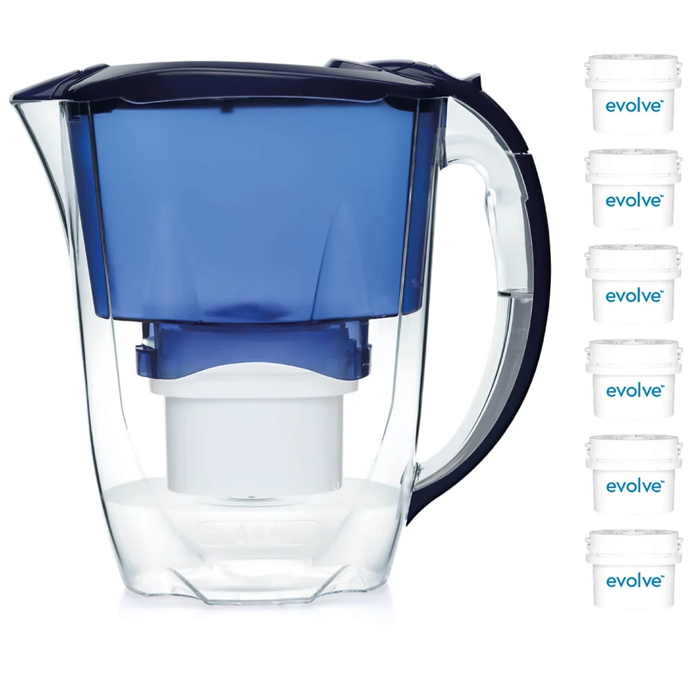 Aqua Optima 2.8L Blue Oria Water Filter Jug with 6 x 60 Day Evolve Filter Cartridges (12 Month Bundle) Afbeelding 1