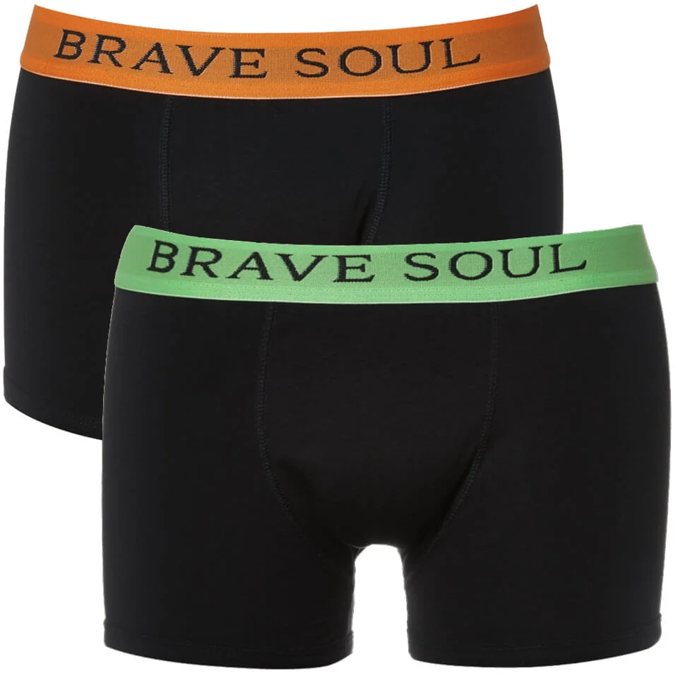 Brave Soul Men's Bruno 2-Pack Boxers - Black/Lime/Orange - S - Black/Green/Orange Afbeelding 1