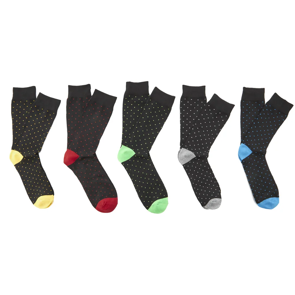 Brave Soul Men's Polkadot 5-Pack Socks - Black (UK 7-11) Afbeelding 1