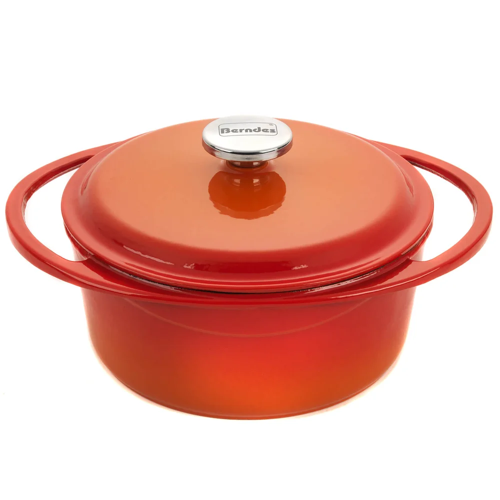 Berndes Cast Iron Round Casserole Dish with Lid - 24cm/4L - Red/Orange Afbeelding 1