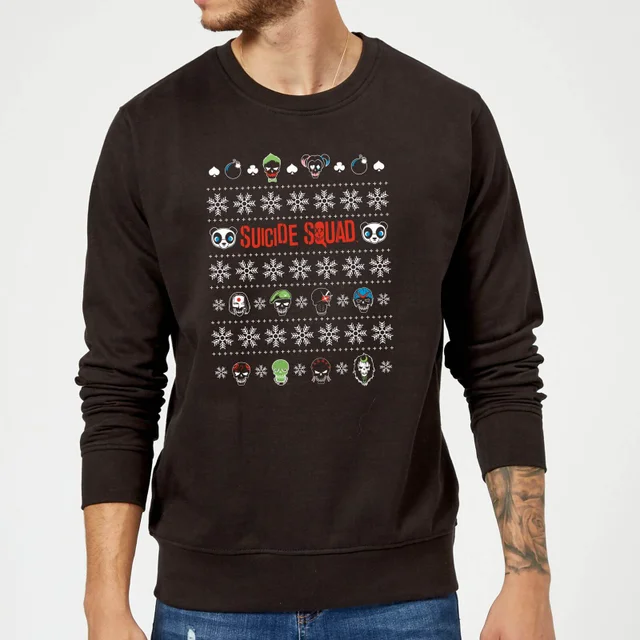 DC Comics Suicide Squad Harley Quinn The Joker en Panda Gezichten Kersttrui - Zwart