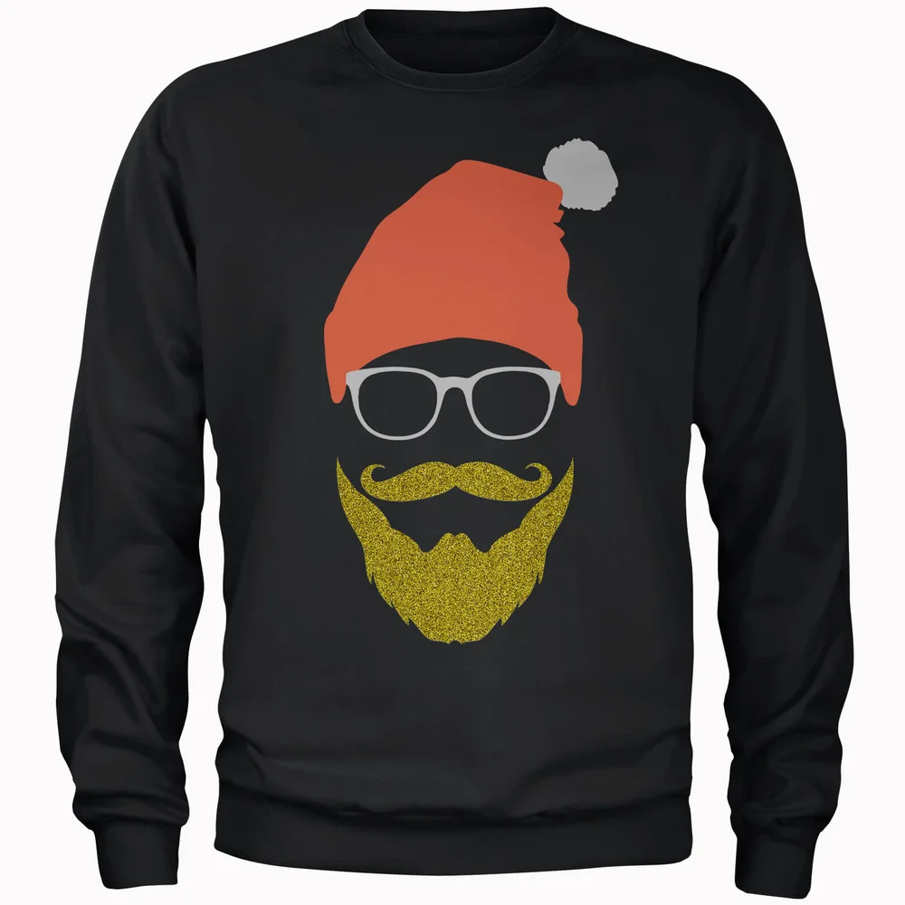Hipster Santa Glitter Beard Kersttrui - Zwart - XXL Afbeelding 1