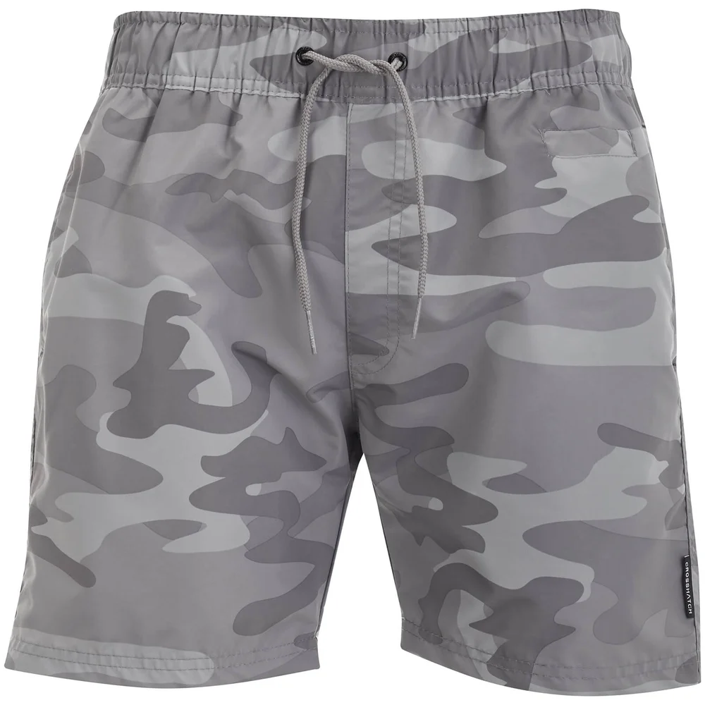 Crosshatch Men's Camo Swim Shorts - Light Grey Camo - S - Grijs Afbeelding 1