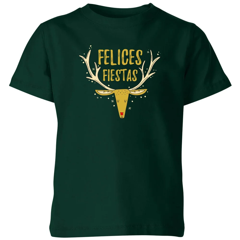 Felices Fiestas Reindeer Kids' T-Shirt - Forest Green - 98/104 (3-4 jaar) - Forest Green Afbeelding 1