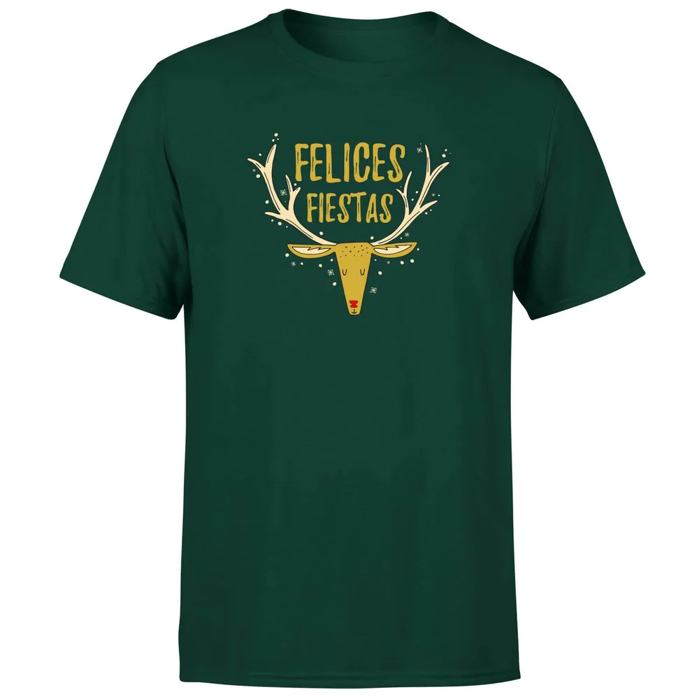 Felices Fiestas Reindeer T-Shirt - Forest Green - S - Forest Green Afbeelding 1
