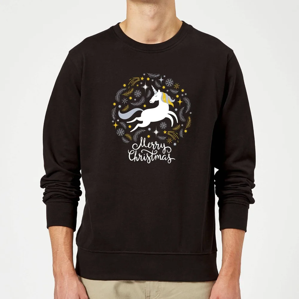 Unicorn Christmas Sweatshirt - Black - S - Zwart Afbeelding 1