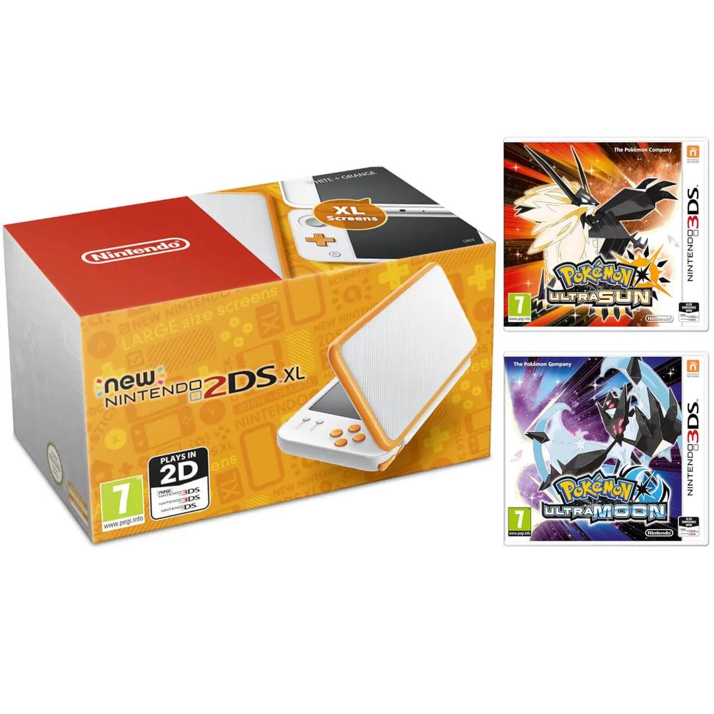 New Nintendo 2DS XL Orange & White with Pokémon Ultra Sun & Moon Afbeelding 1