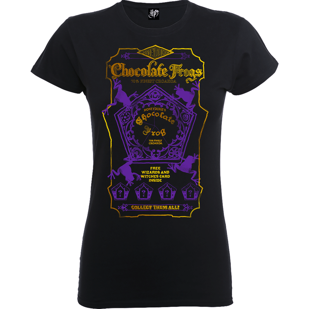 Harry Potter Honeydukes Chocolate Frogs Dames T-shirt - Zwart/Paars/Goud - S Afbeelding 1