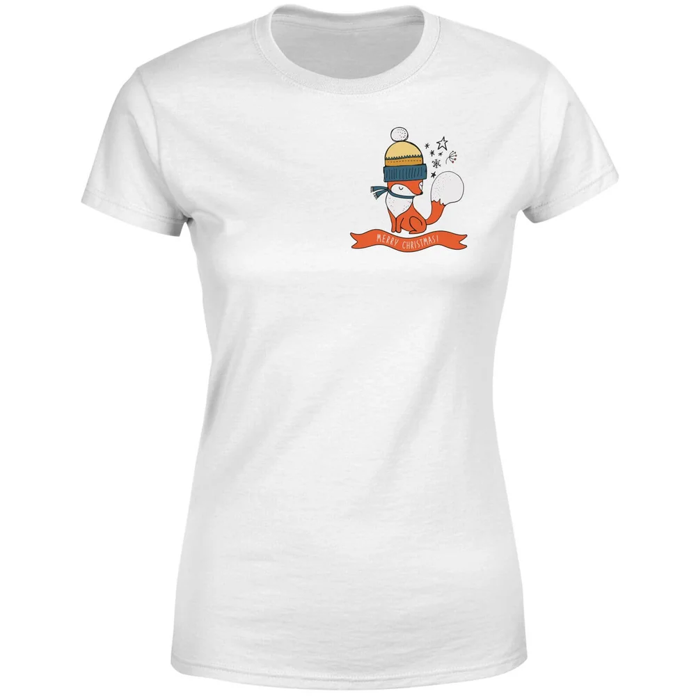 Christmas Fox Pocket Dames T-Shirt - Wit - S - Wit Afbeelding 1
