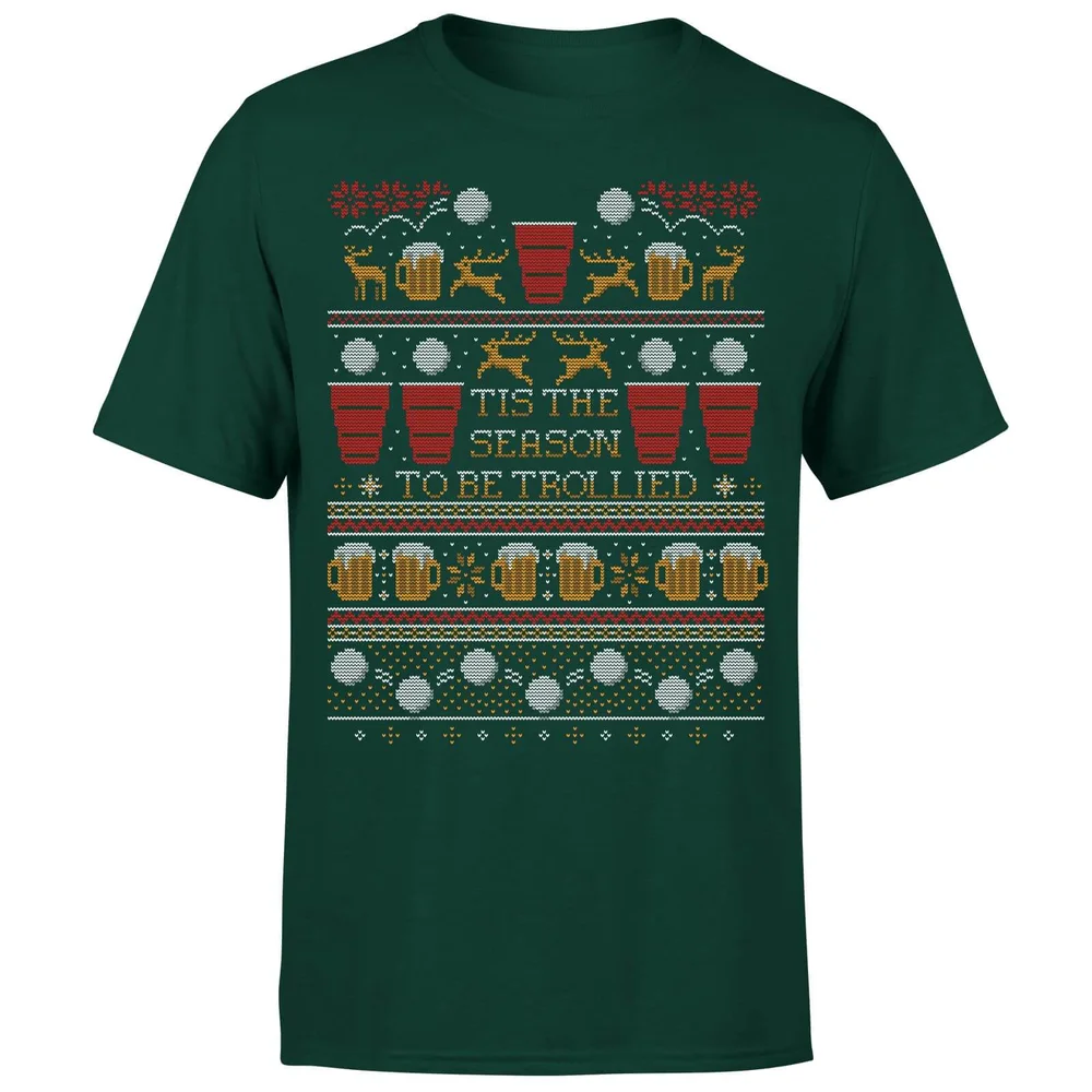 Tis The Season To Be Trollied T-Shirt - Donkergroen - S - Forest Green Afbeelding 1