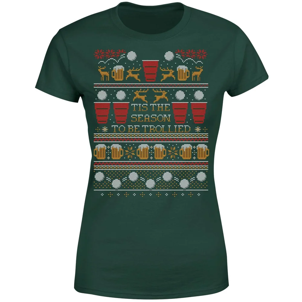 Tis The Season To Be Trollied Dames T-Shirt - Donkergroen - S - Forest Green Afbeelding 1