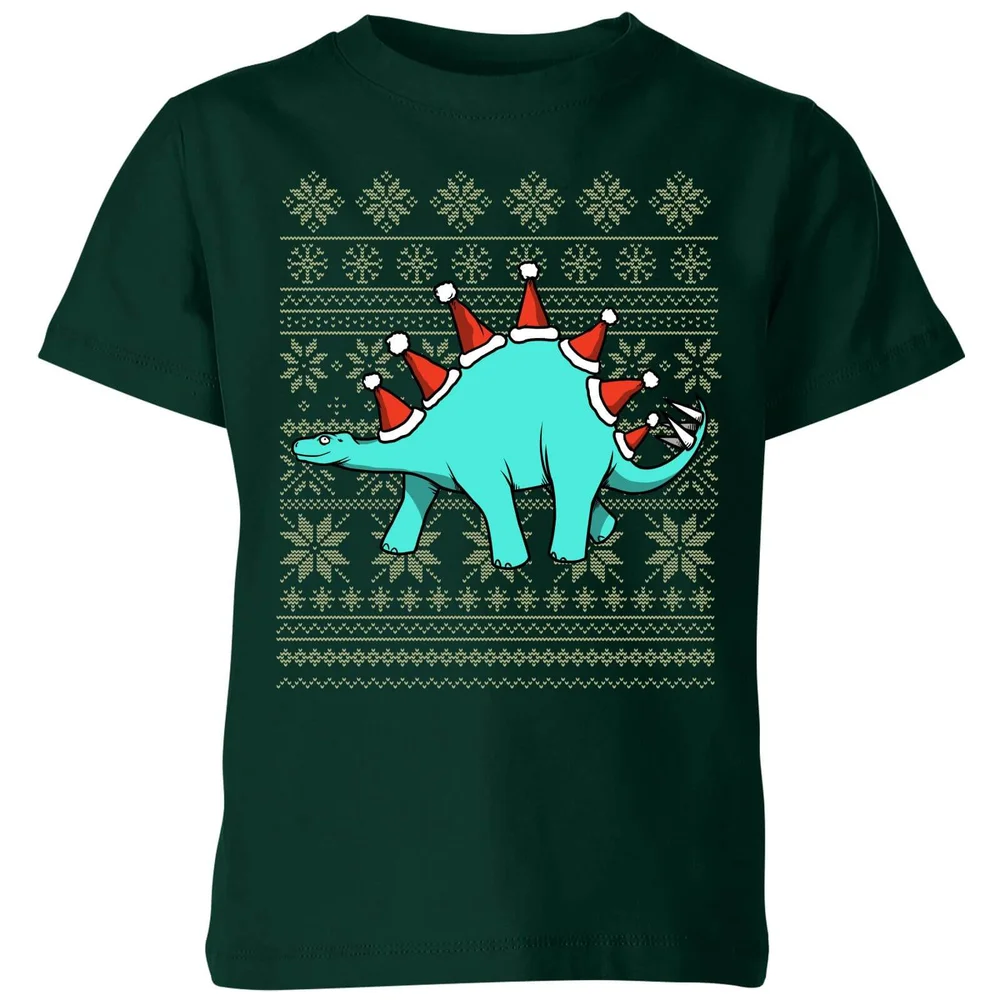 Stegosantahats Kinder T-Shirt - Donkergroen - 98/104 (3-4 jaar) - Forest Green Afbeelding 1