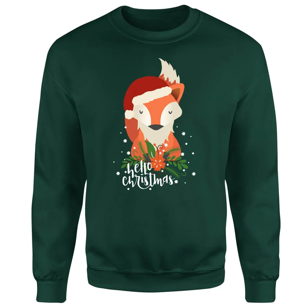 Christmas Fox Hello Christmas Kersttrui - Donkergroen - S Afbeelding 1
