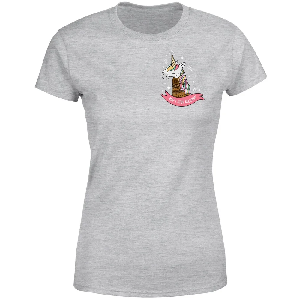 Christmas Unicorn Pocket Dames T-Shirt - Grijs - S - Grijs Afbeelding 1