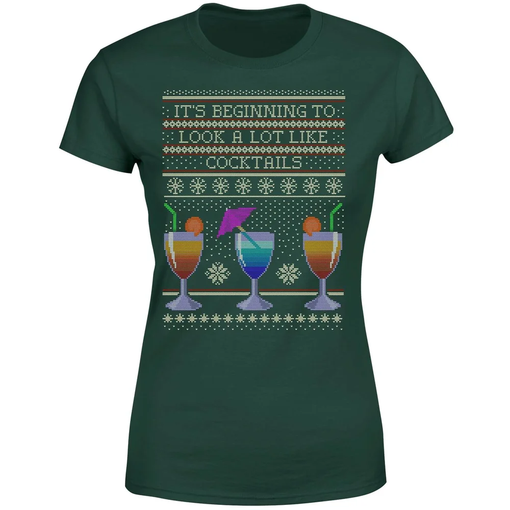 Its Beginning To Look A Lot Like Cocktails Dames T-Shirt - Donkergroen - S - Forest Green Afbeelding 1