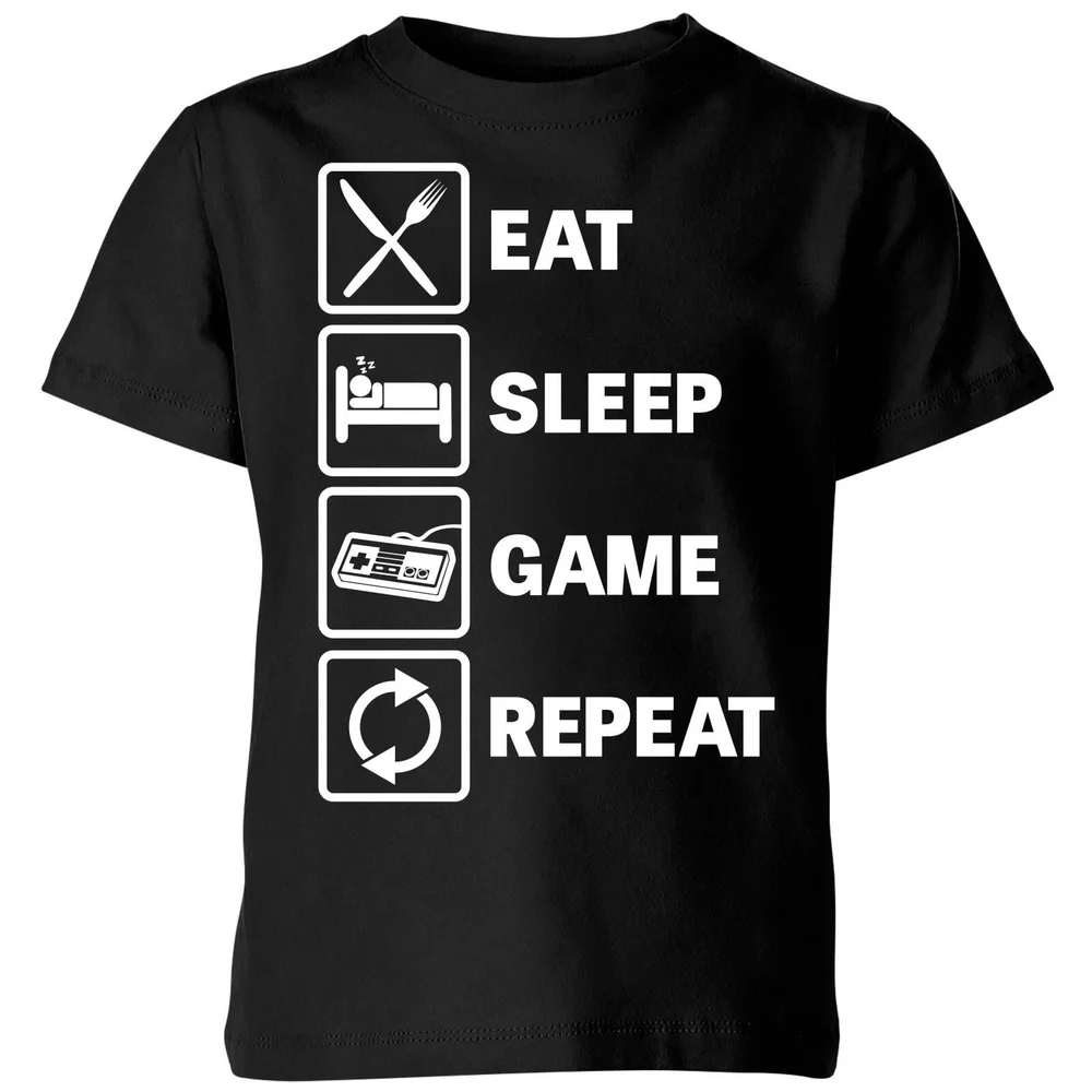 Eat Sleep Game Repeat Kids' T-Shirt - Black - 98/104 (3-4 jaar) Afbeelding 1