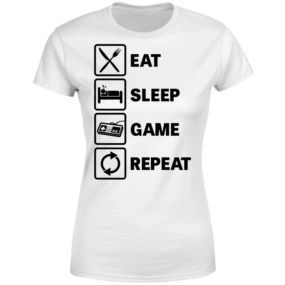Eat Sleep Game Repeat Women's T-Shirt - White - S - Wit Afbeelding 1