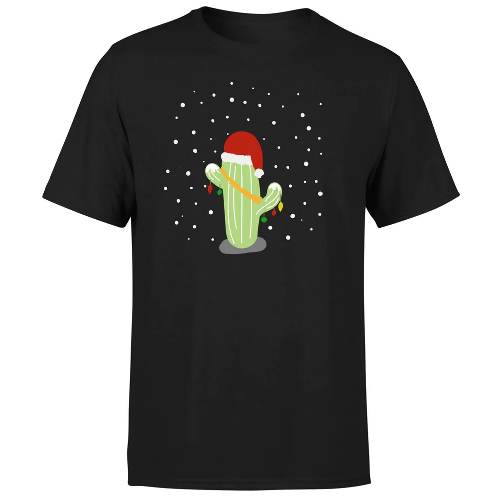 Cactus Santa Hat T-Shirt - Black - S - Zwart Afbeelding 1
